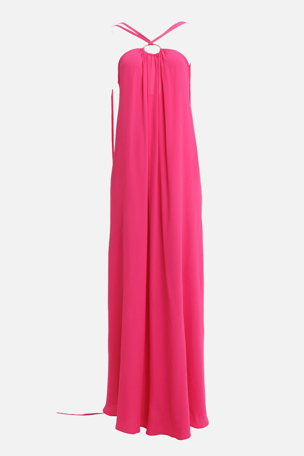 JOSEPH women's maxi dress in Fuchsia, front view with gathered halterneck and flowing silhouette