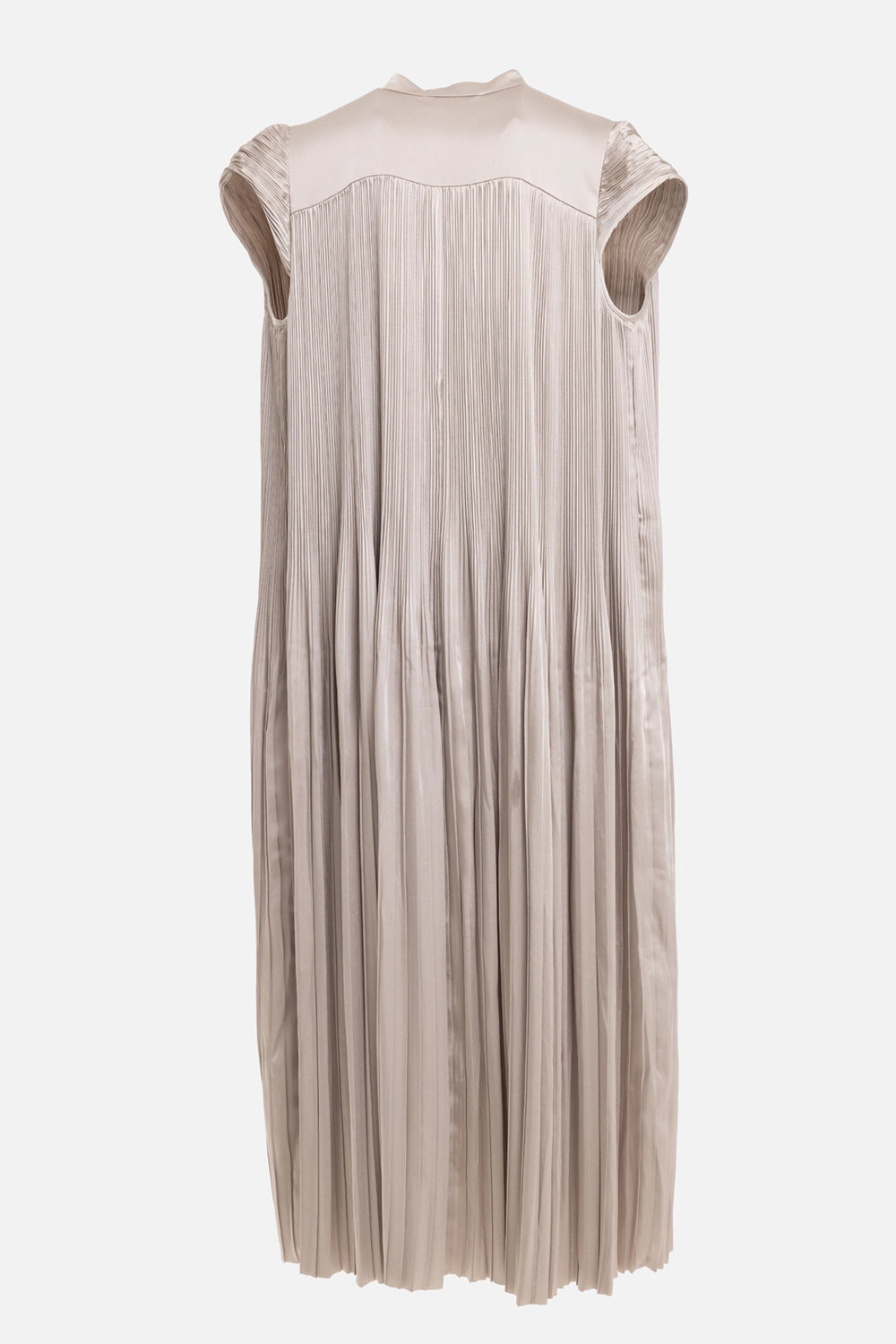 JOSEPH women's dress in powder, back view, smooth yoke and full vertical pleats