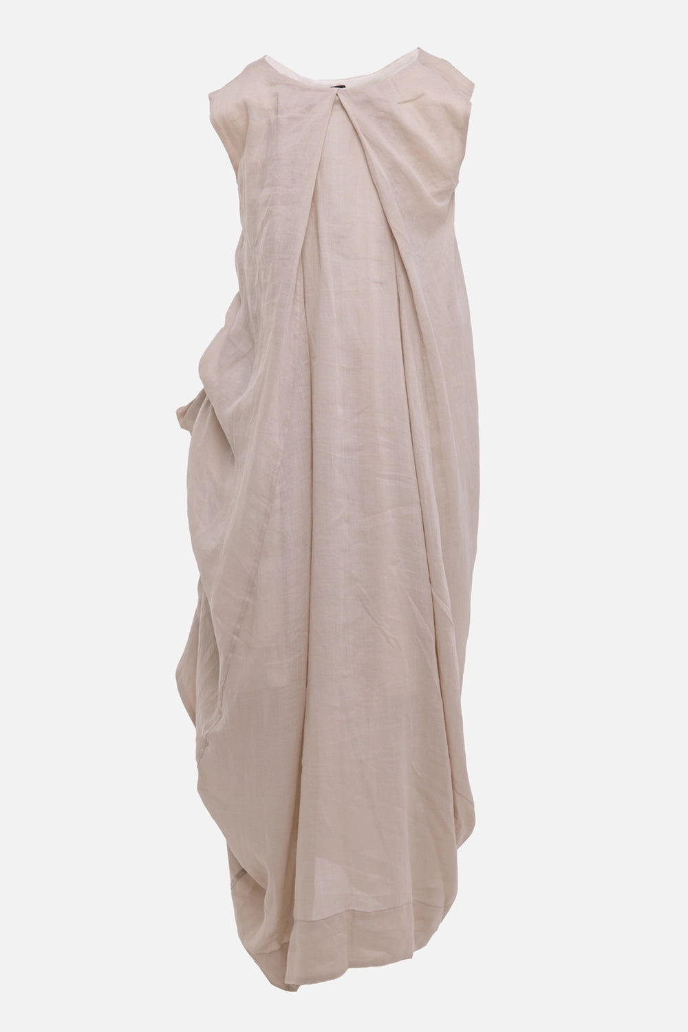 Giovanni Cavagna women's maxi dress in sand, front view, side-gathered drape and soft cap sleeve