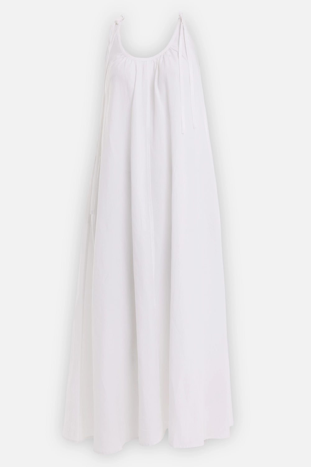 ANINE BING women's maxi dress in white, back view, scooped back and shoulder tie straps