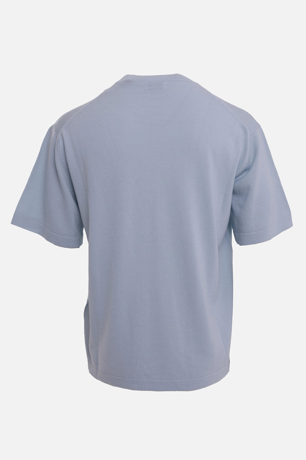 KENZO men's sky blue merino wool T-shirt, back view with plain fine-knit finish and dropped shoulders