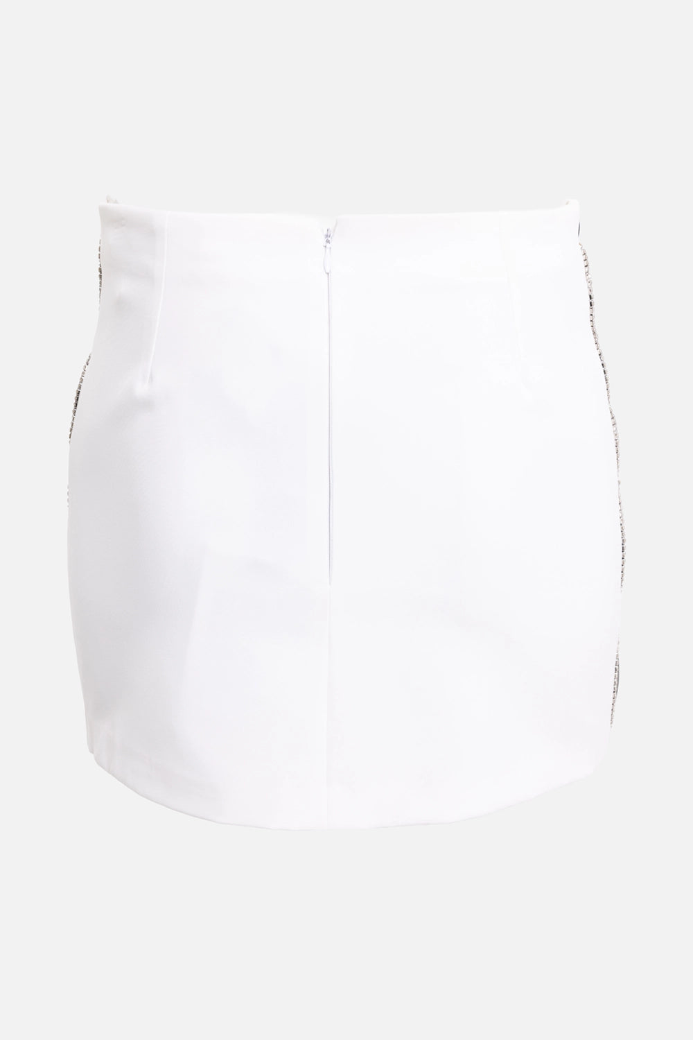 DES PHEMMES women's micro skirt in ice, back view, clean silhouette and concealed zip closure
