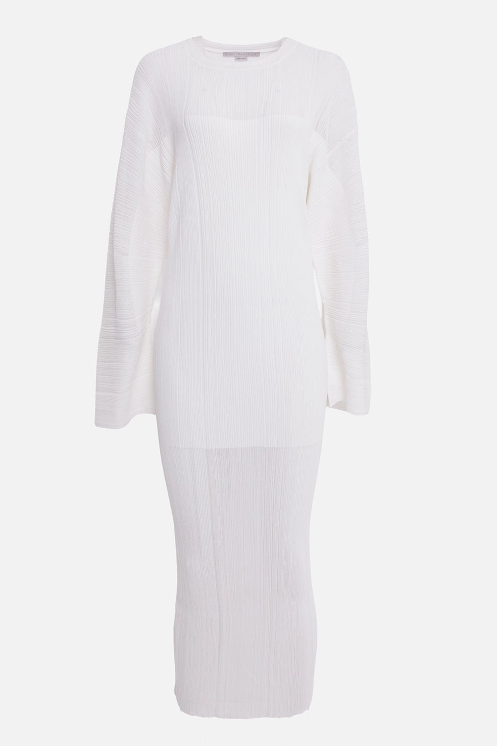 Stella McCartney women's midi dress in white, front view, round neck and long wide sleeves