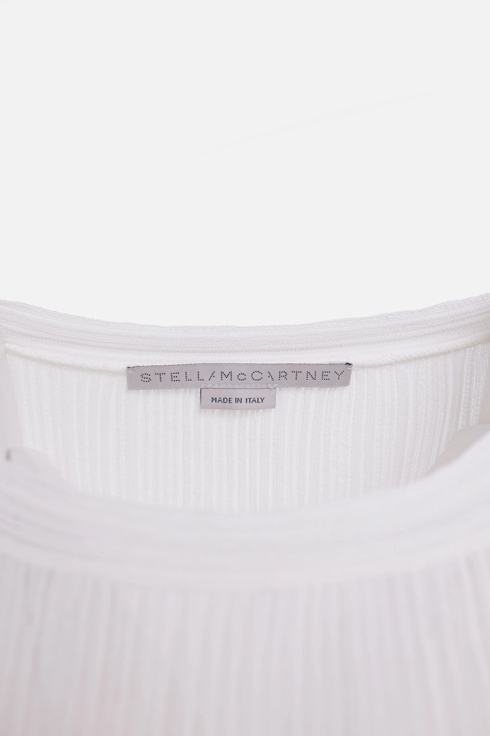 Stella McCartney women's midi dress in white, label detail, ribbed neck and Made in Italy tag