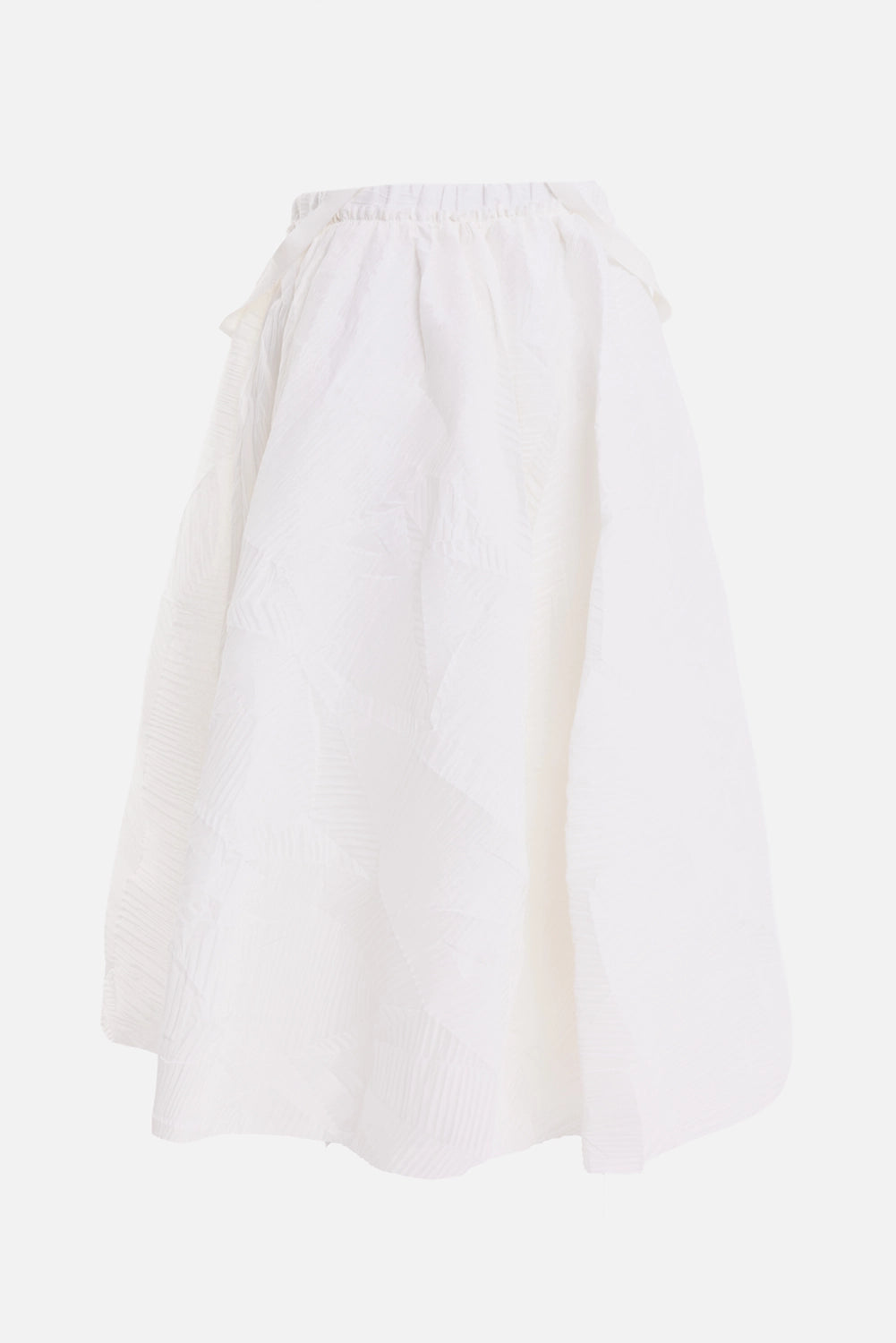 Lehar women's midi skirt in white, back view with gathered elastic waist and wide A-line volume