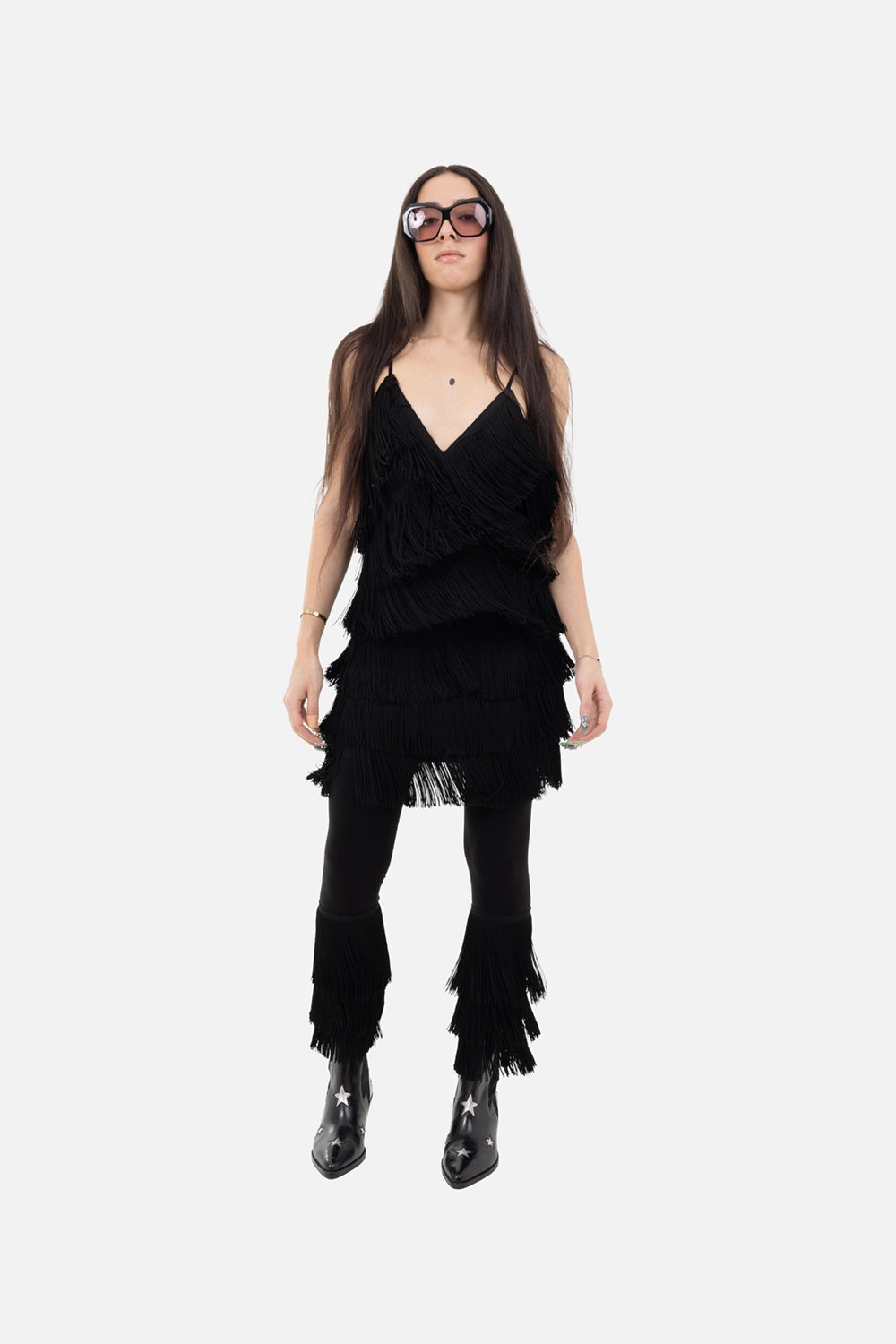 Women's Fringe Slip Mini Dress in Black | Norma Kamali Shop Women's Fringe Slip Mini Dress in Black | Norma Kamali Shop