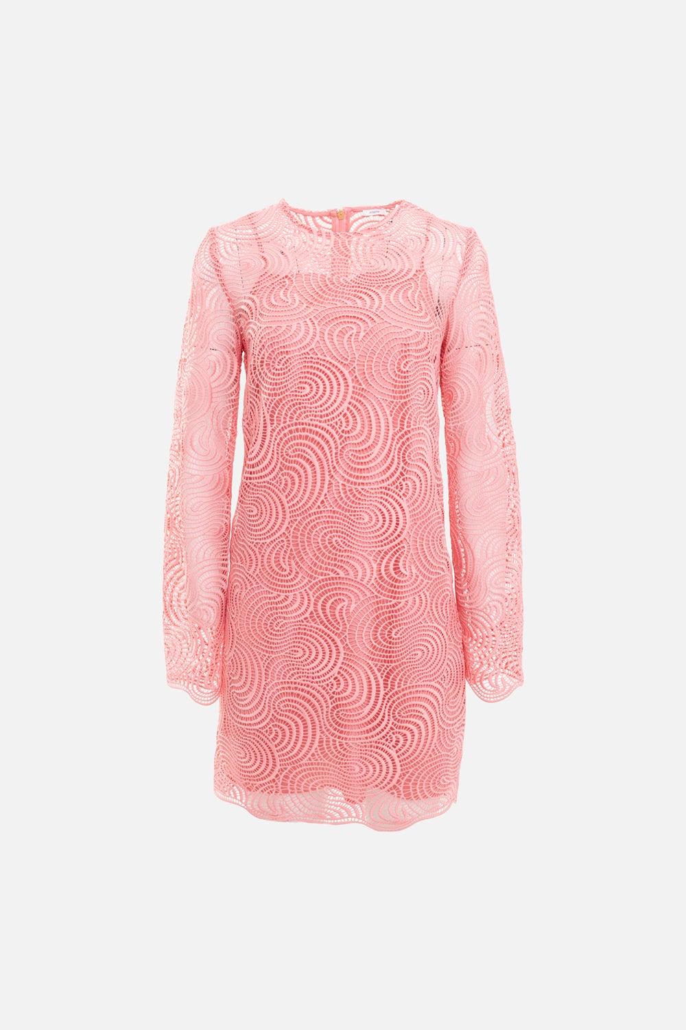 JOSEPH womens mini dress in blush, front view, corded lace overlay with scalloped cuffs and hem