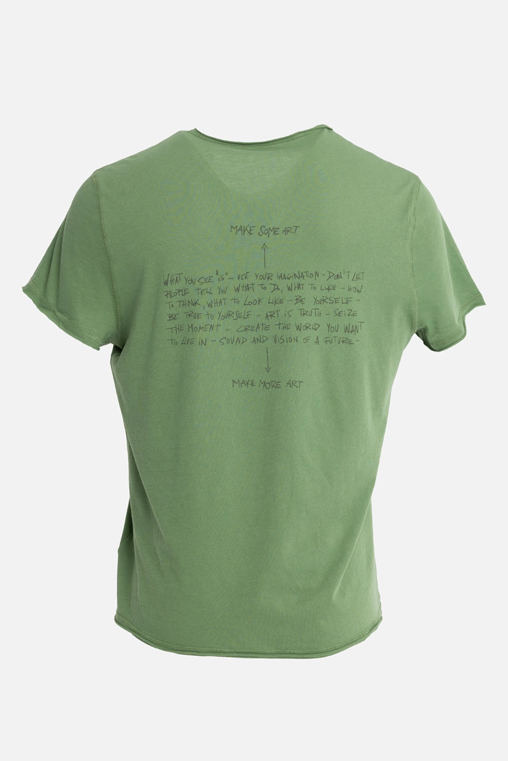 Zadig&Voltaire men's Henley T-shirt in green verbena, back view, handwritten Manifesto print
