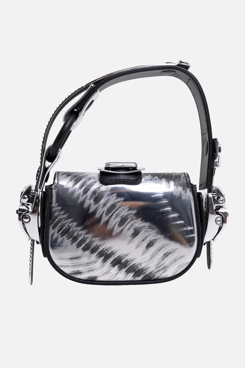 Innerraum women's nano bag in distressed silver, back view with rounded flap and structured top handle