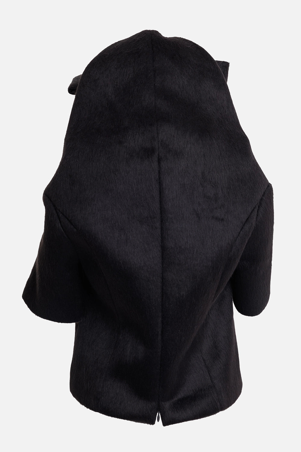 Vaquera women's black bow top, back view with central seam, short sleeves and rear zip