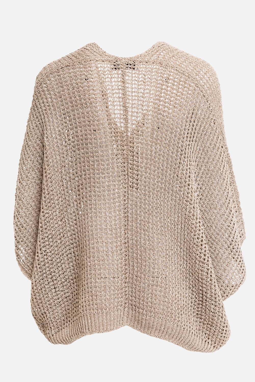 Gentry Portofino women's cardigan in corda, back view, open-knit metallic texture and ribbed hem