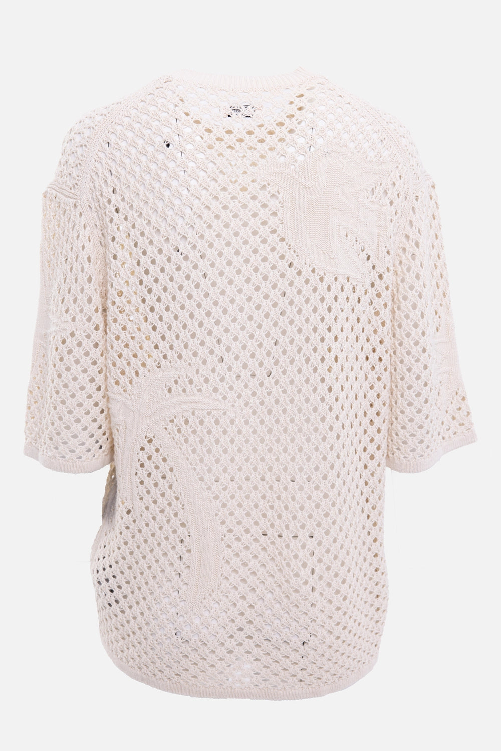 Zadig&Voltaire women's sweater in ecru, back view, open mesh knit with ribbed trims and jacquard detail