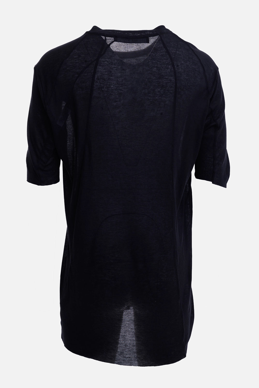 Justin Gall men's over base T-shirt in black enzyme, back view with layered storm flap yoke