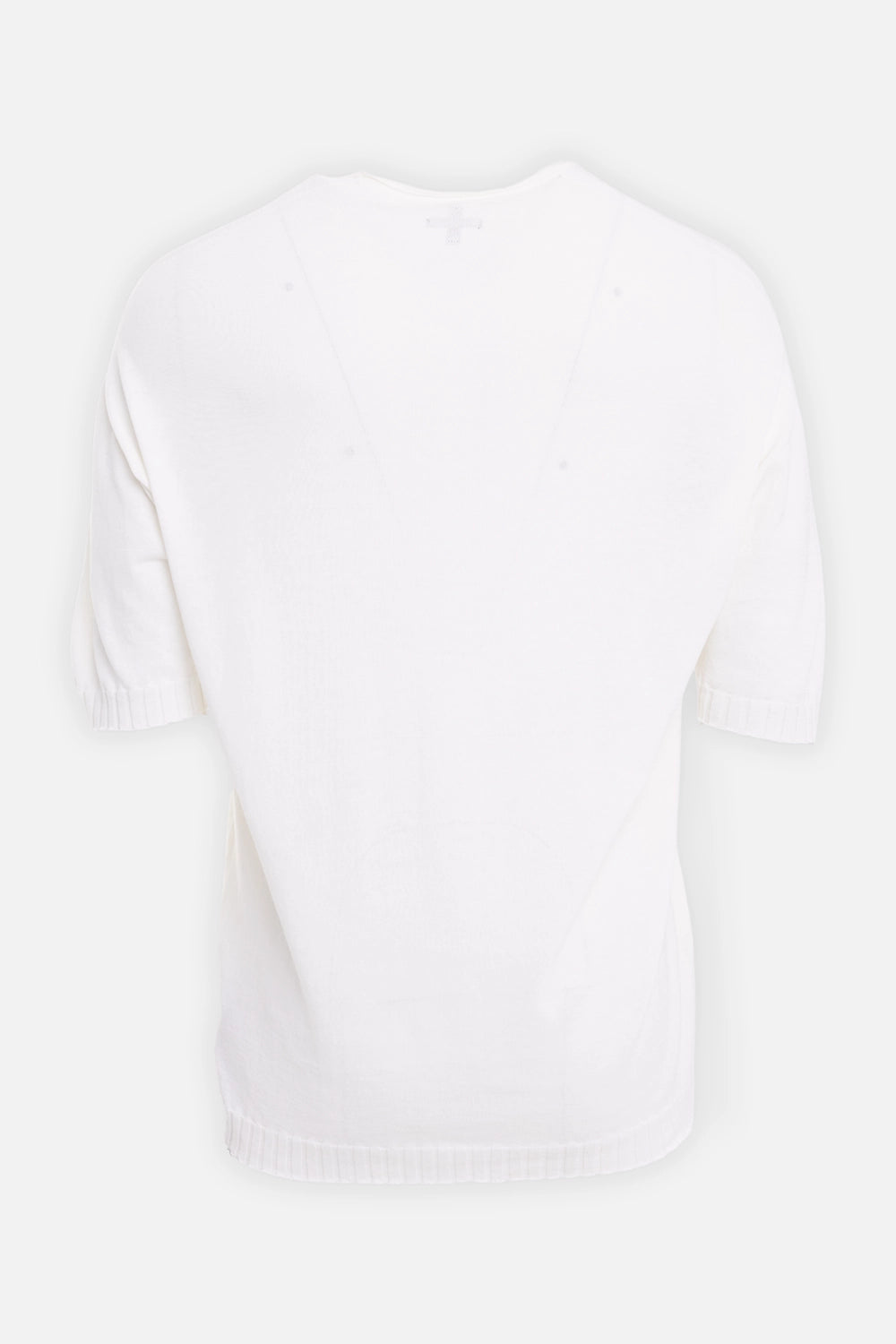MD75 men's cotton knit T-shirt in White Basic, back view with soft knit body and ribbed hem