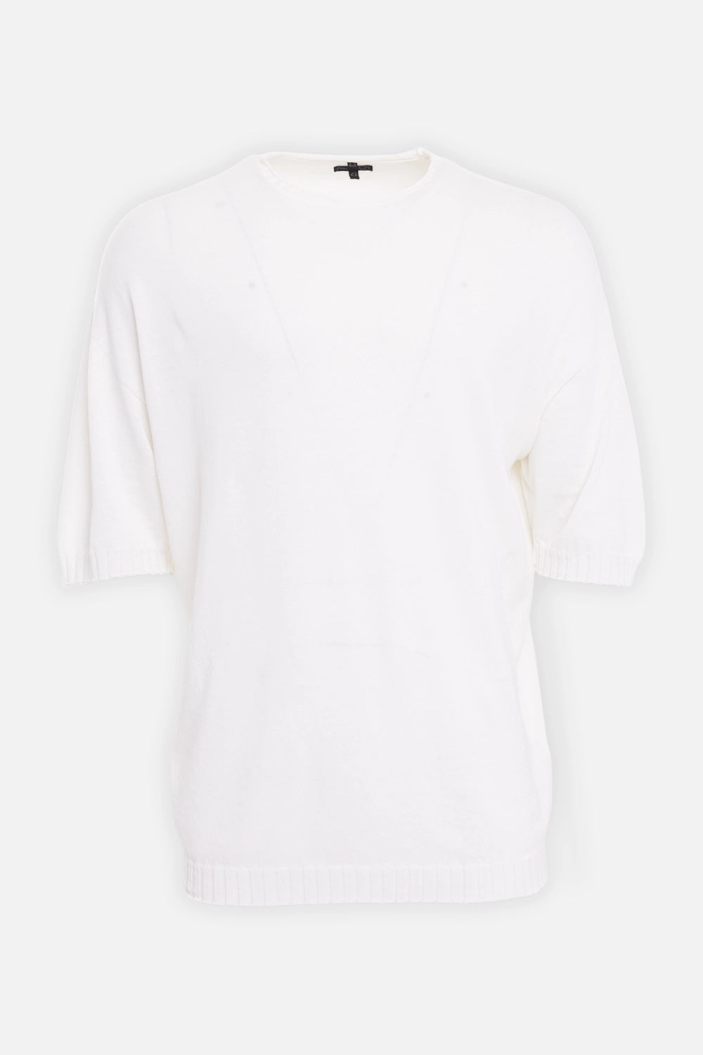 MD75 men's cotton knit T-shirt in White Basic, front view with ribbed crew neck and short sleeves