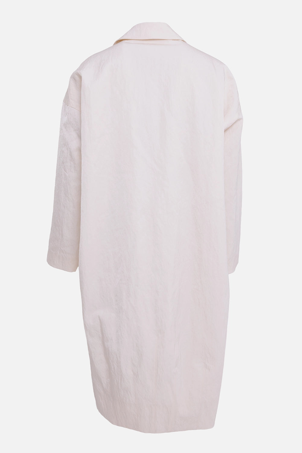 Gentry Portofino women's oversized coat in ecru, back view with dropped shoulders and crinkled finish