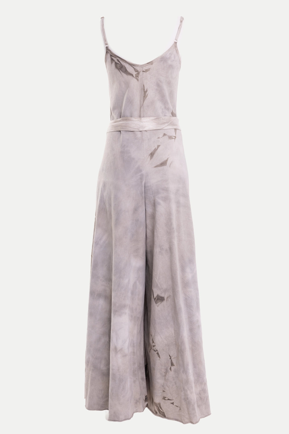 La Haine Inside Us women's jumpsuit in mud, front view, V-neck straps and waist sash