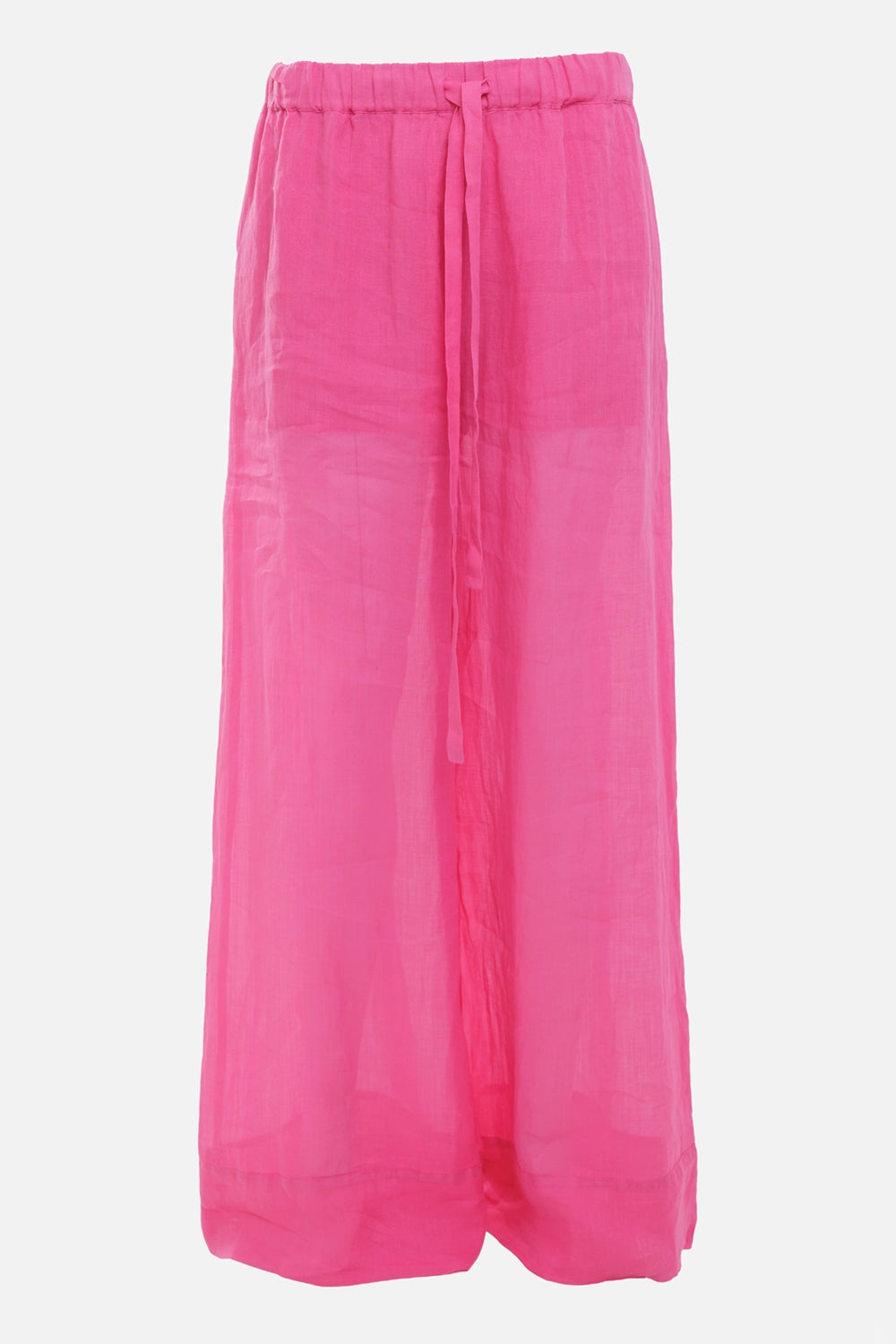 Fisico women palazzo trousers in Azalea, front view, elastic drawstring waist and sheer wide legs