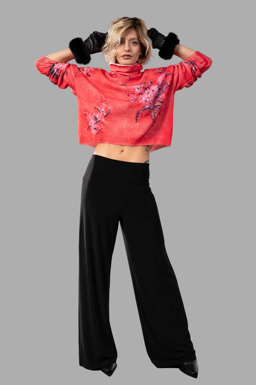 Norma Kamali straight leg pant in black, on‑model full length, high waist and relaxed wide silhouette