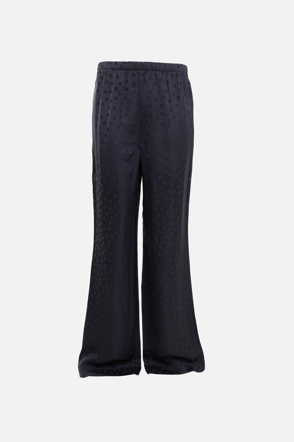 ANINE BING women’s pants in black dot jacquard, front view, tonal dot texture and full-length wide legs.