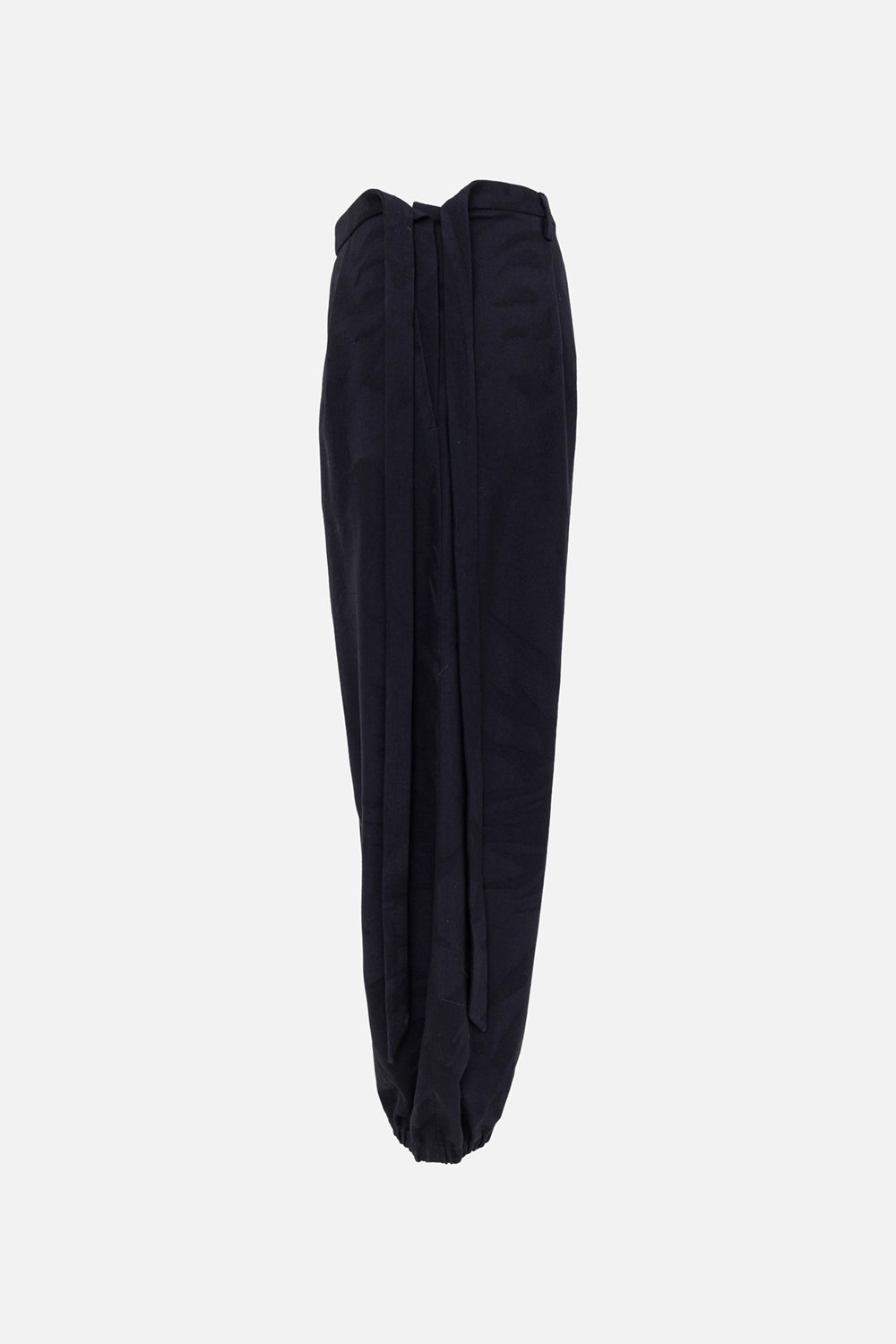 Pre-owned Saint Laurent women's pants in black, back view, belt loops and gathered elastic cuffs