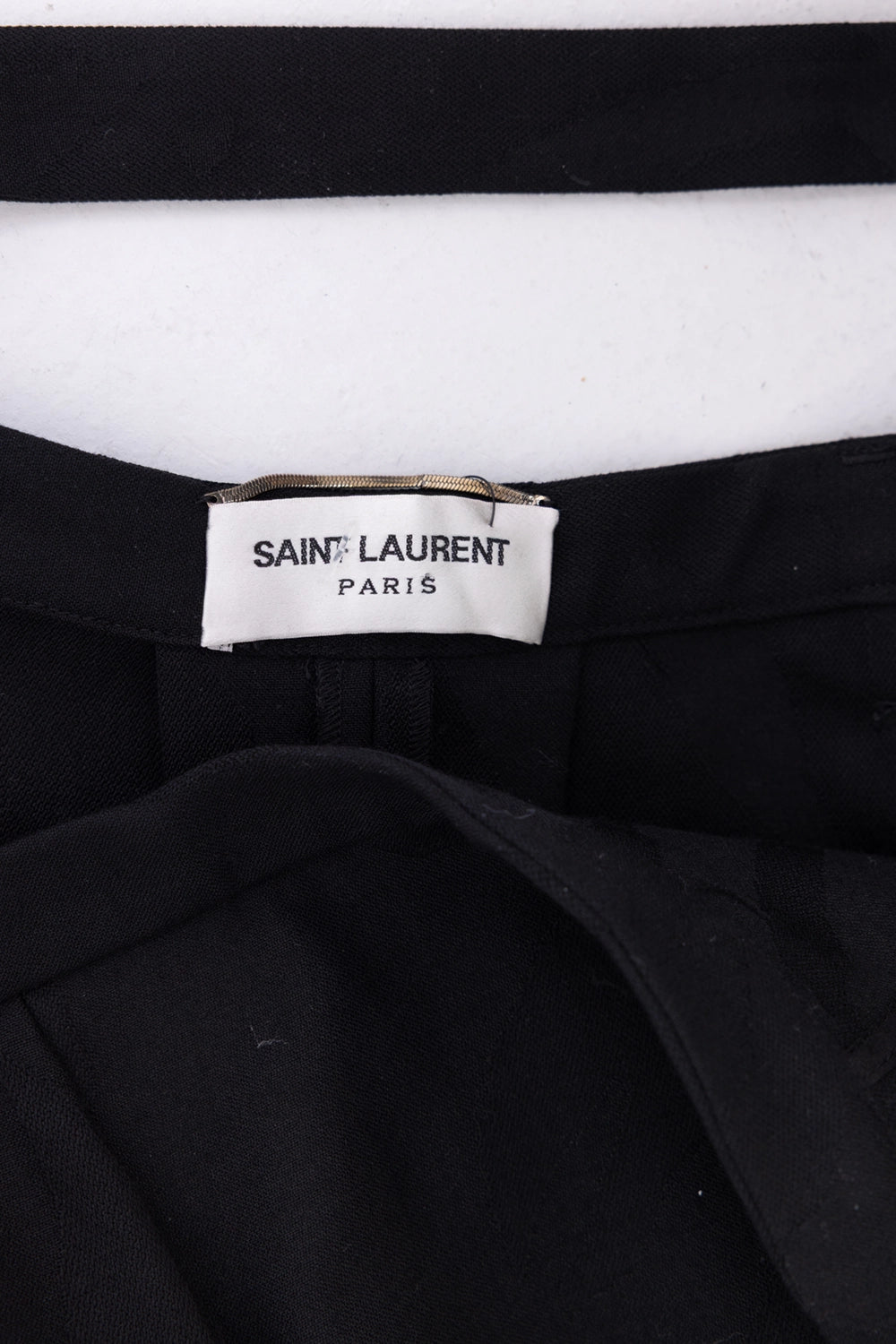Pre-owned Saint Laurent women's pants in black, waist close-up, self-tie strap knot and belt loop detail