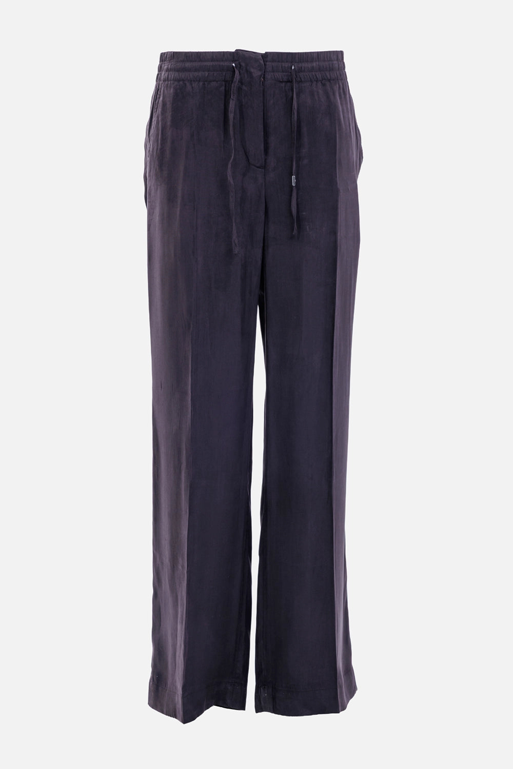 Helmut Lang women's Truffle pants, front view with drawstring waist, side pockets and straight legs