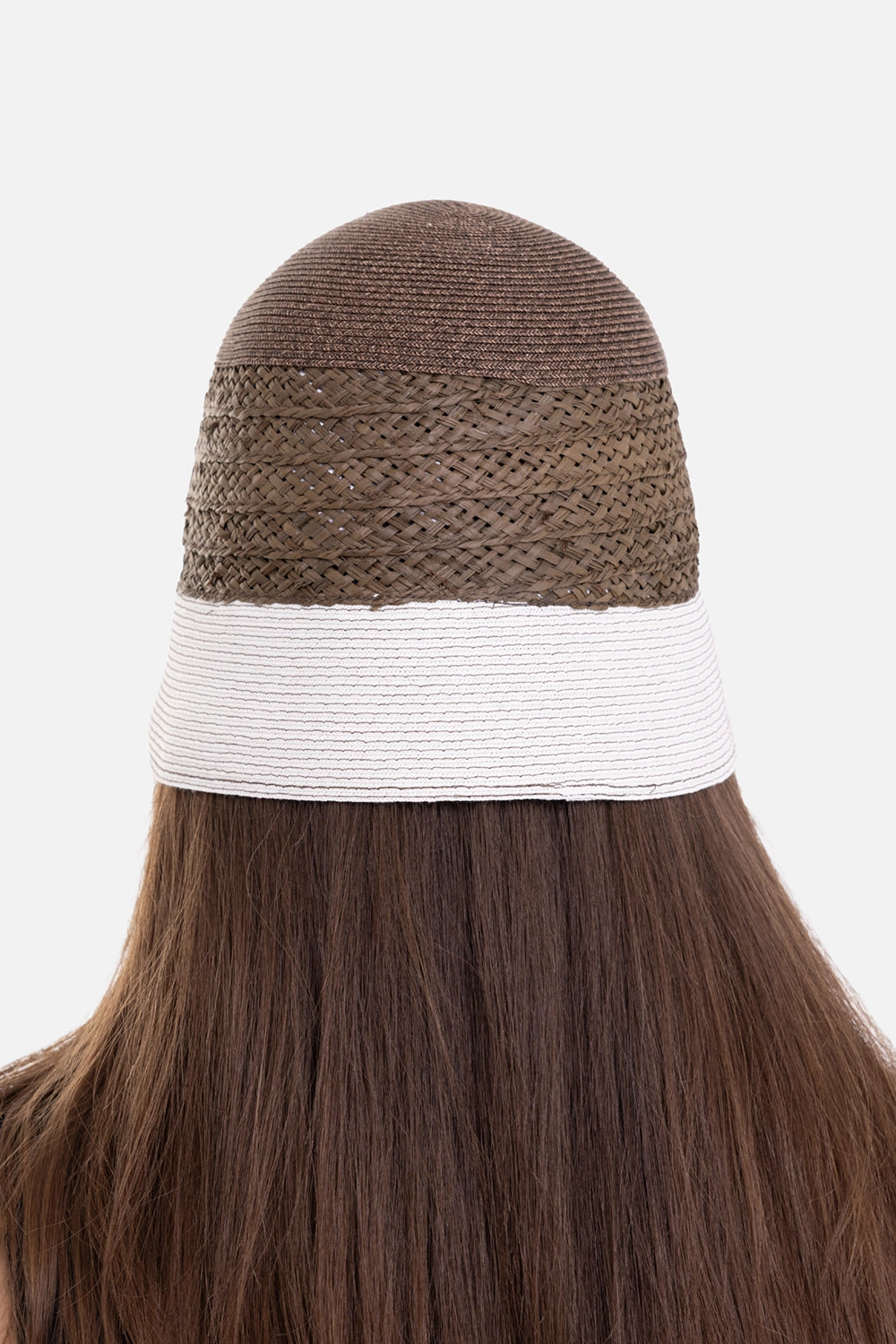 Kijima Takayuki unisex sailor hat in khaki, back view, color-block crown and woven raffia band