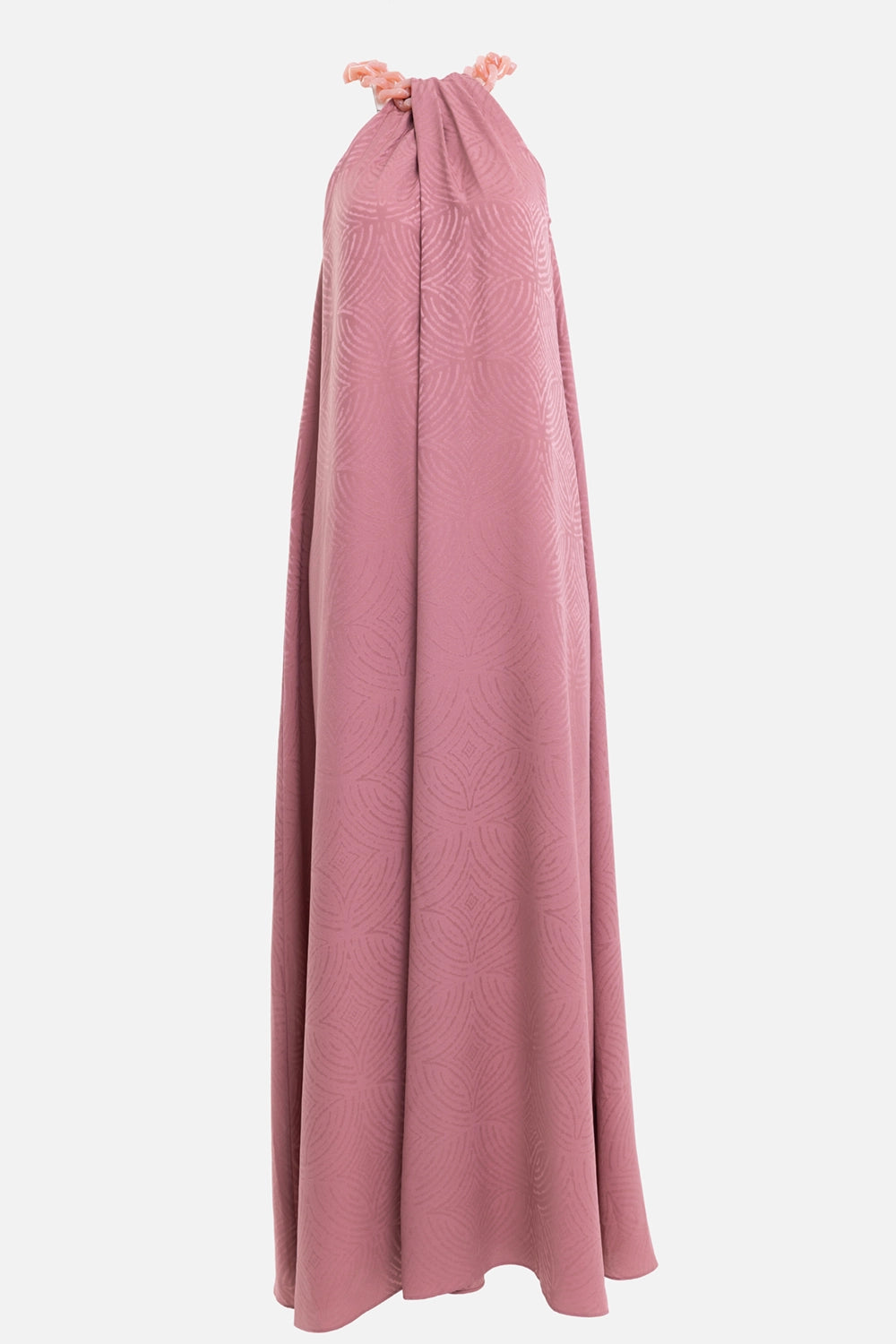JOSEPH women's Parc dress in Musk, front view, pleated halter neckline and tonal batik motif