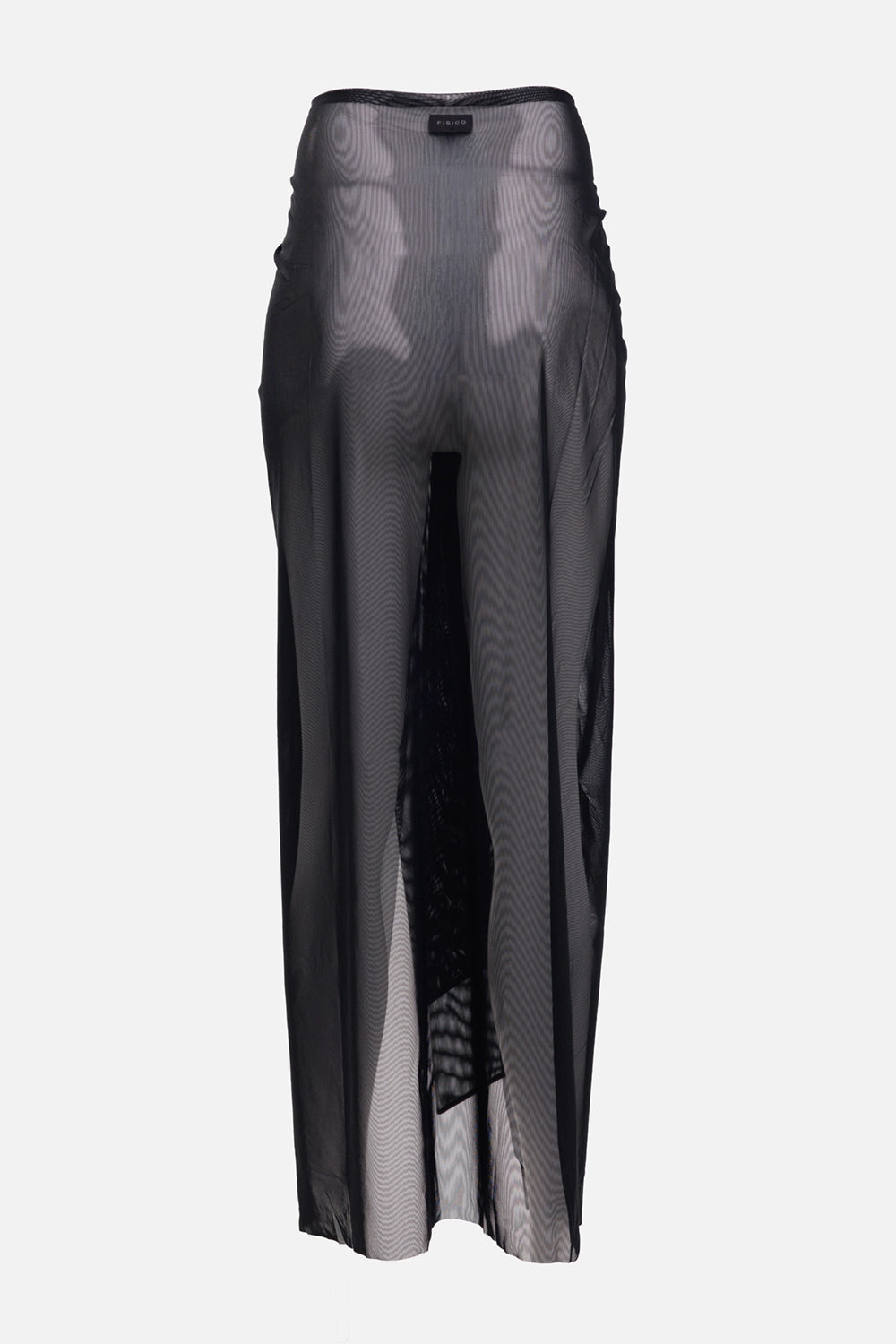 Fisico women's sheer pareo skirt in black, back view, tonal logo label and transparent tulle