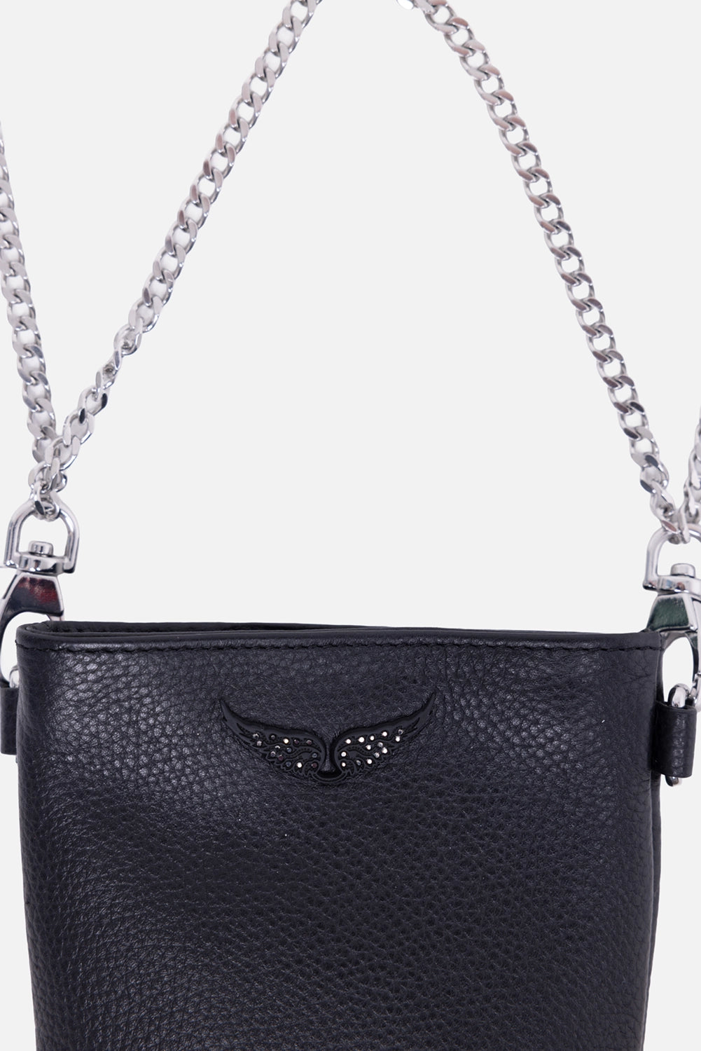 Zadig&Voltaire women’s phone pouch in black, logo detail, black wing emblem on grained leather