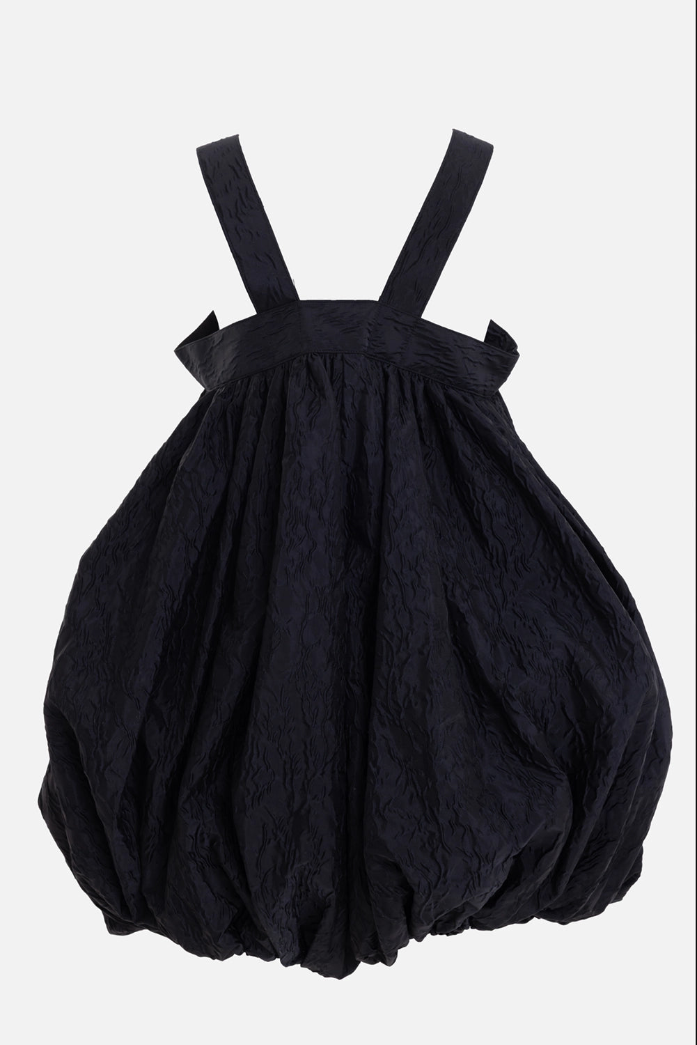 noir kei ninomiya women's pinafore trousers in black, back view, wide straps and rounded bubble shape