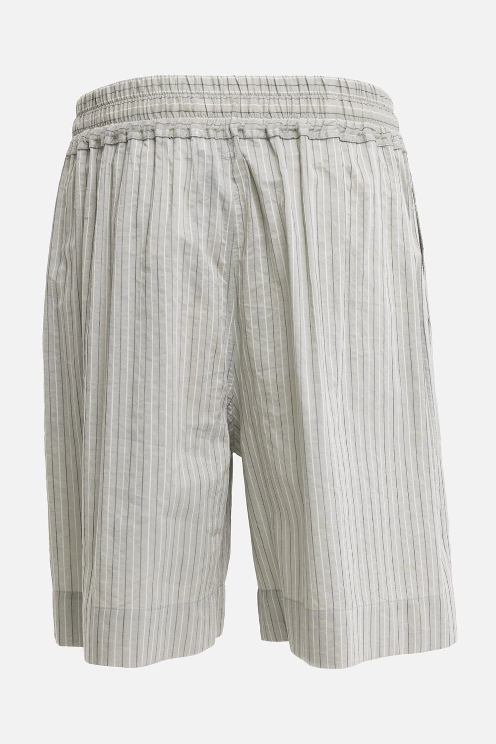 Gentry Portofino women's bermuda shorts in salvia, back view, gathered waistband and fine pinstripes