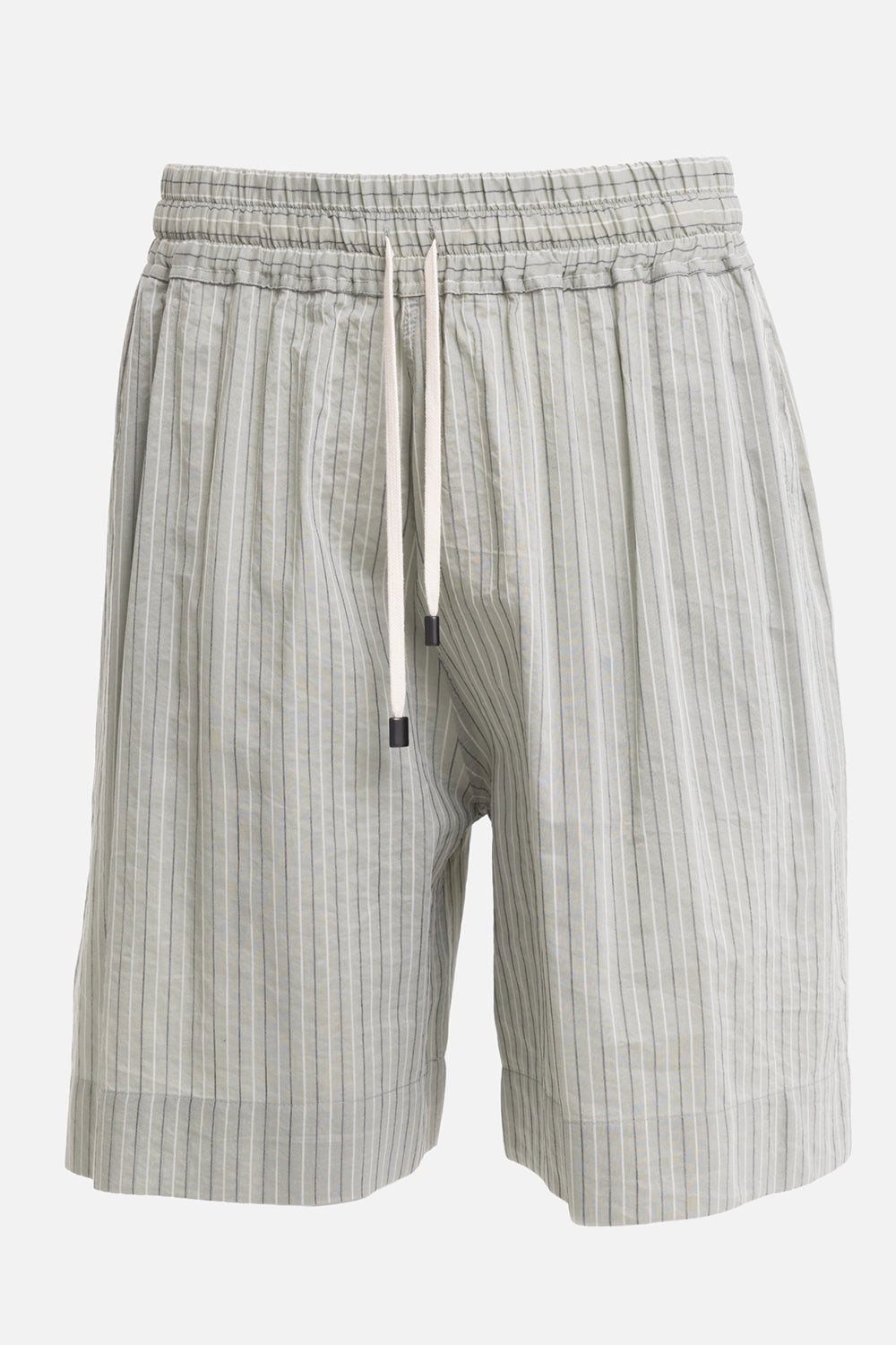 Gentry Portofino women's bermuda shorts in salvia, front view, elastic drawstring waist and fine pinstripes