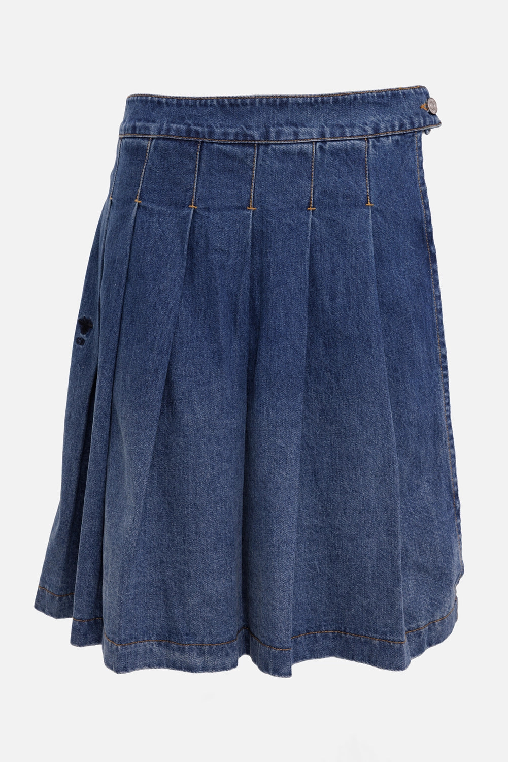 Christian Dior women's wrap skirt in blue, 3/4 view with side button and Oblique jacquard interior