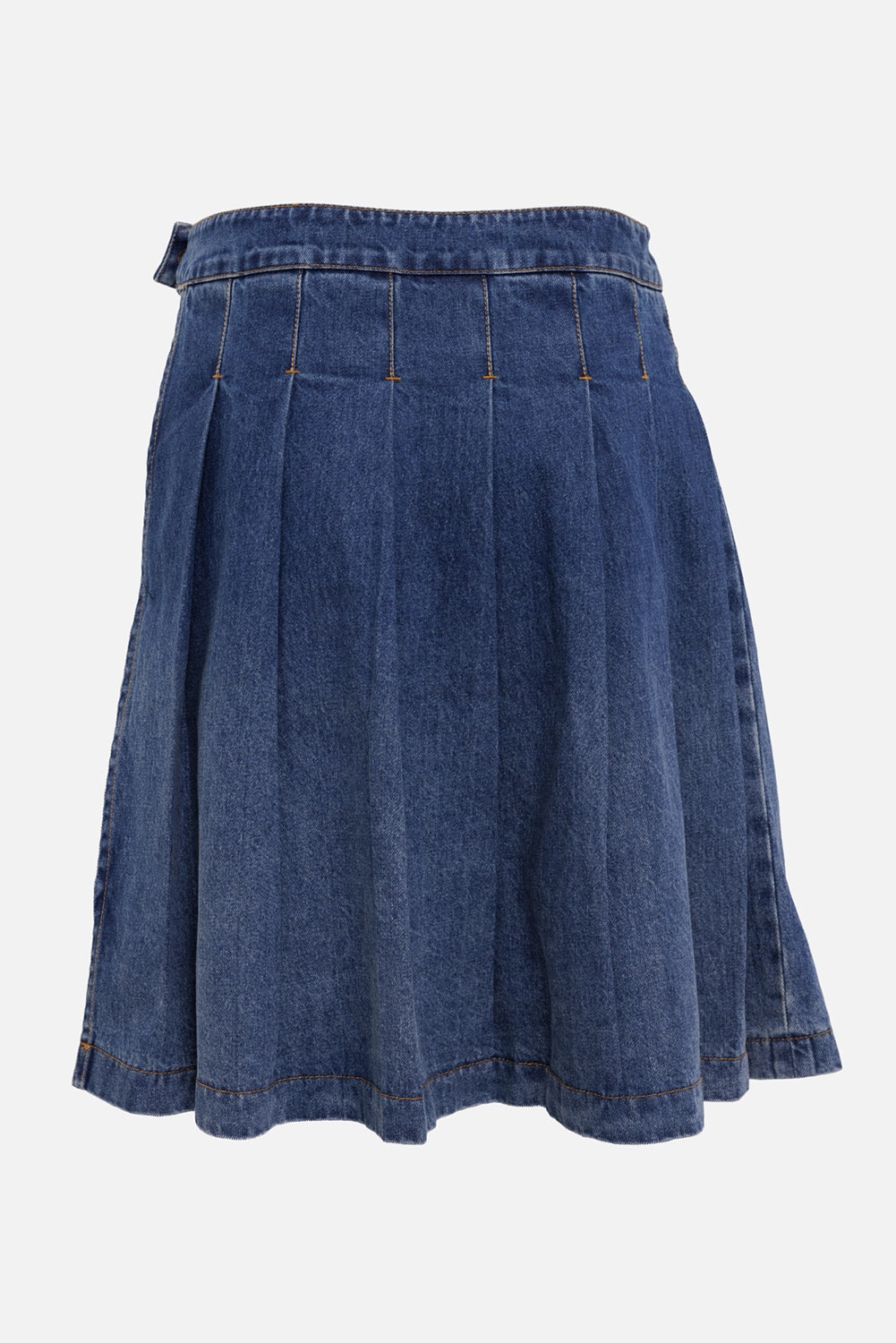 Christian Dior women's wrap skirt in blue, back view with wide pleats and contrast topstitching