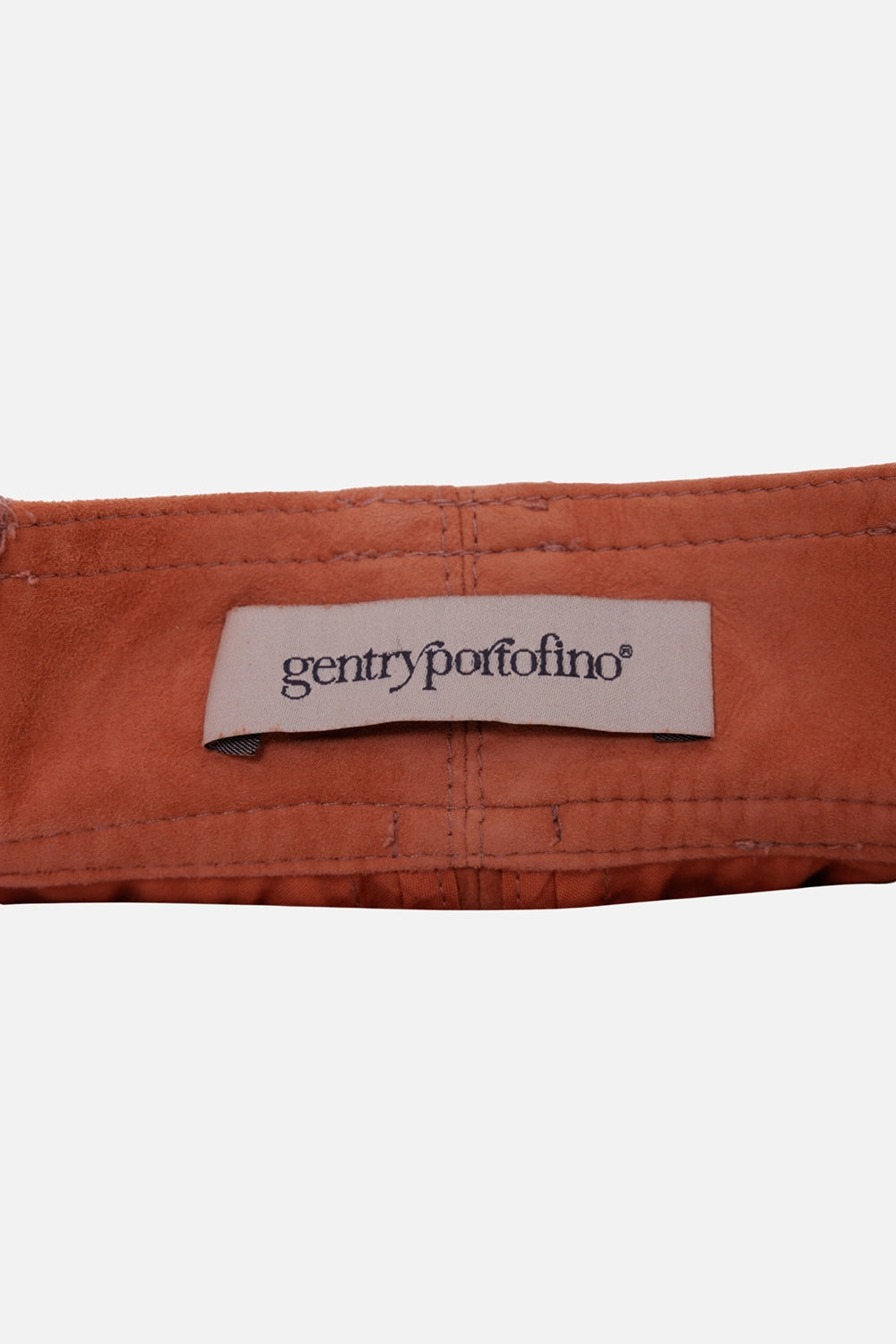 Gentry Portofino women's leather trousers in rust orange, label detail with suede waistband and stitching