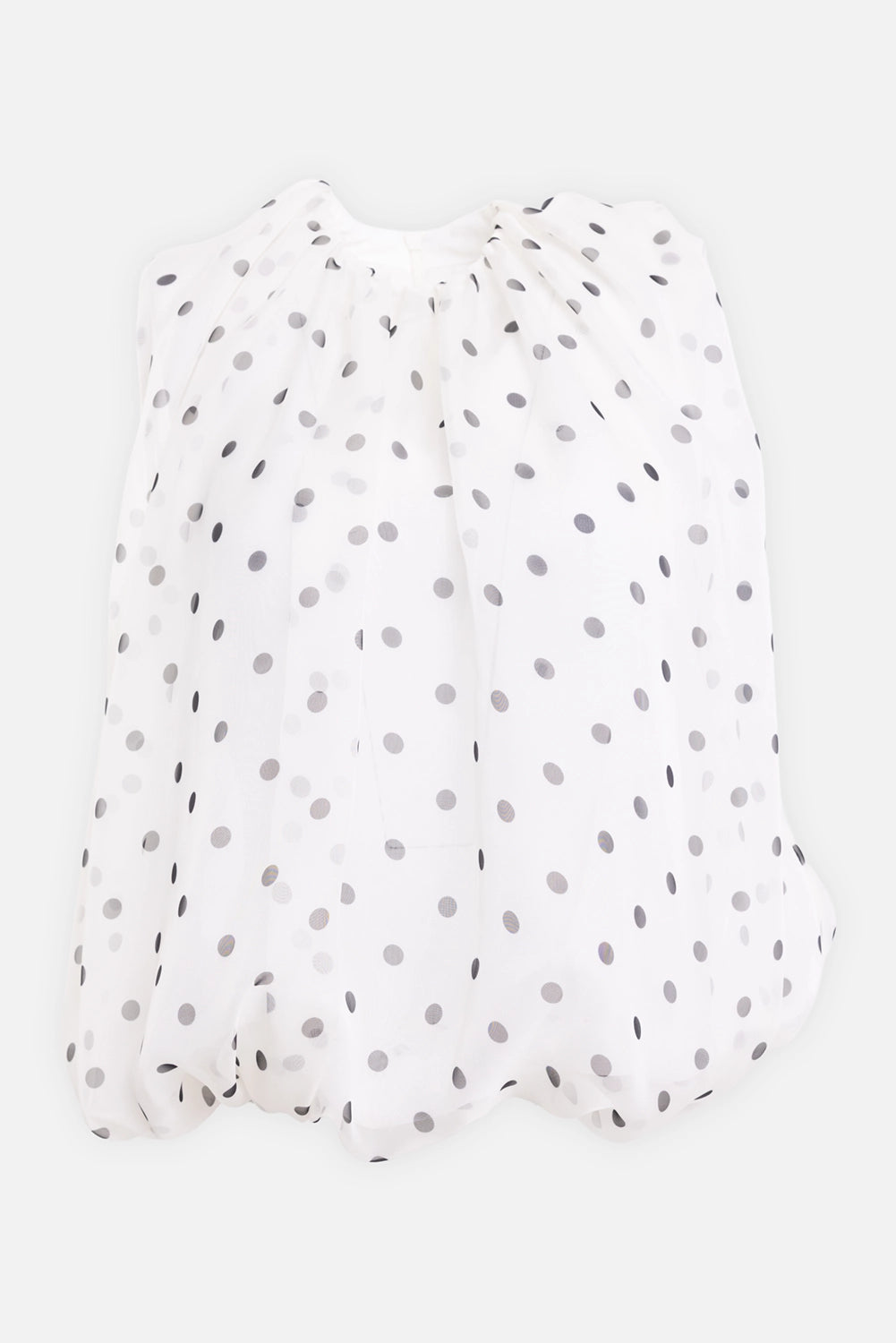 MSGM women's chiffon balloon top in white/black, front view with round neck and sheer polka-dot layer