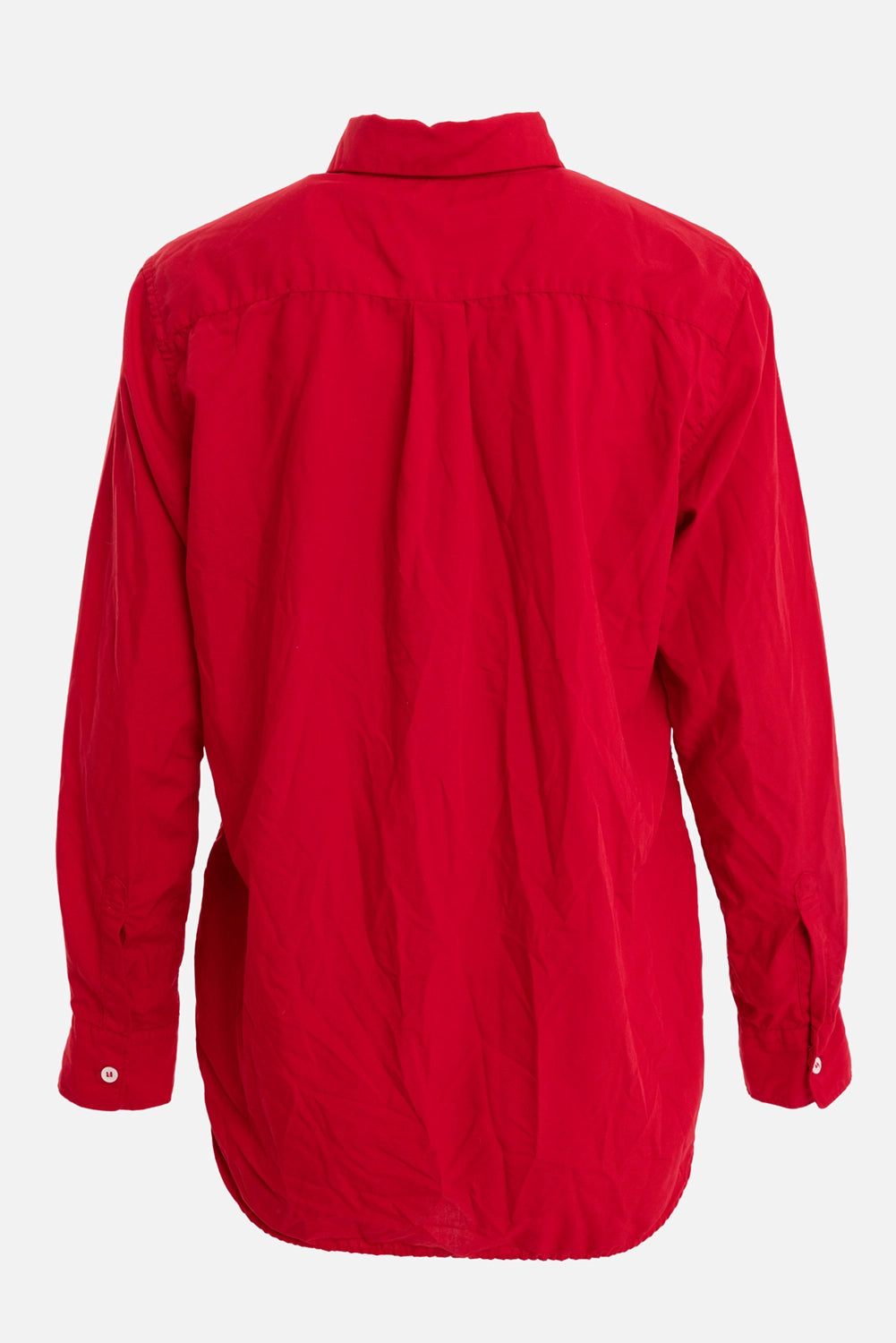 Comme des Garçons women's shirt in red, back view, yoke seam and central back pleat