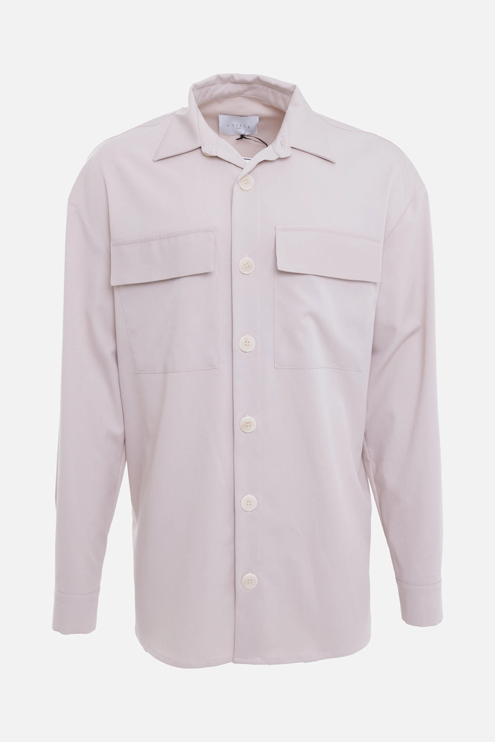Gaëlle Paris men's shirt jacket in beige, front view, point collar and large buttoned placket