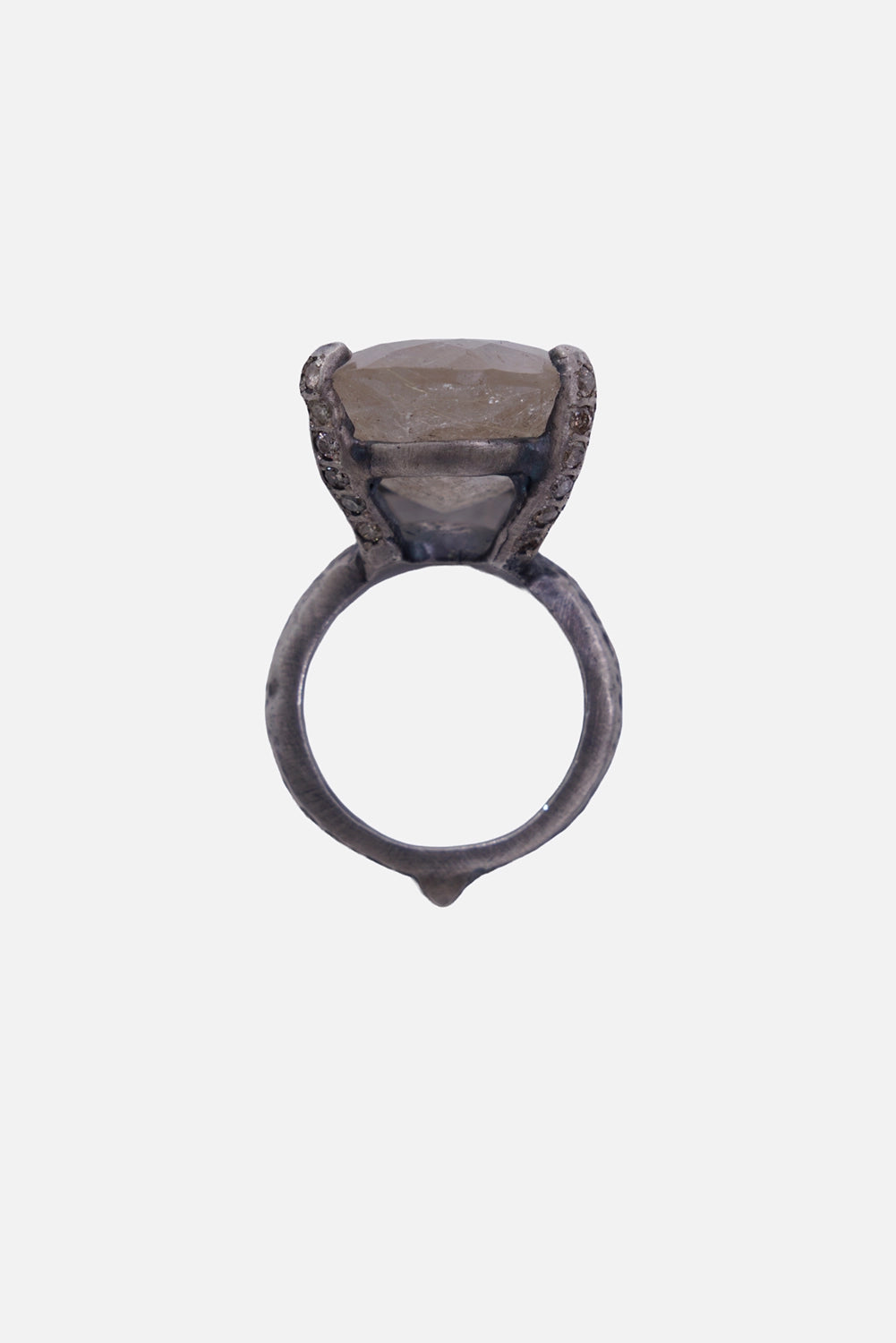 Kundo unisex quartz statement ring in silver, back view with an open setting and rounded band