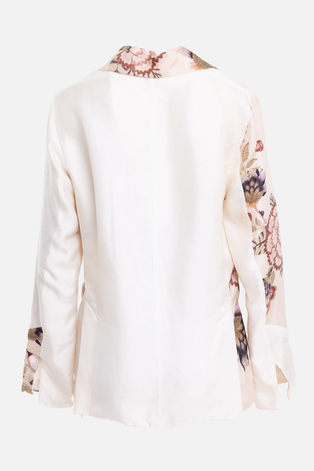Avant Toi women's silk twill jacket in Vaniglia, back view, plain silk back and printed sleeves