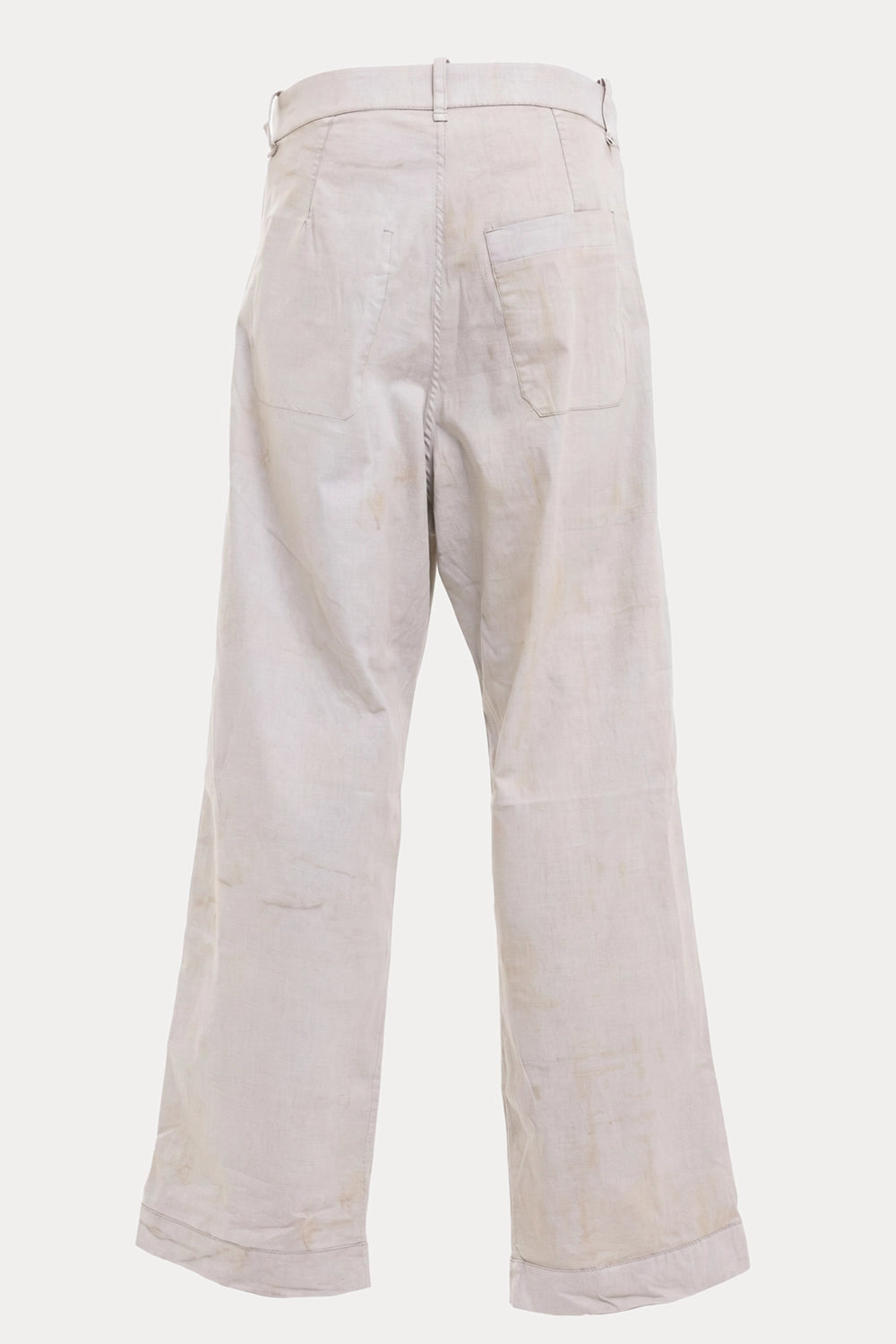 Masnada men's Reversible Over Pants in Ecru, back view with rear patch pockets and wide straight legs