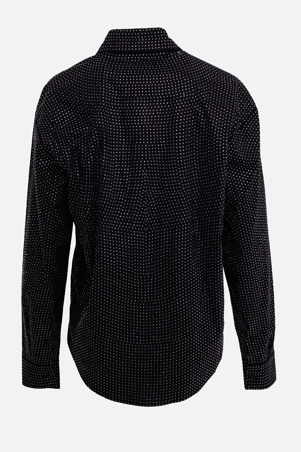 Giuseppe Di Morabito women's shirt in black, back view, rhinestone pattern and curved hem