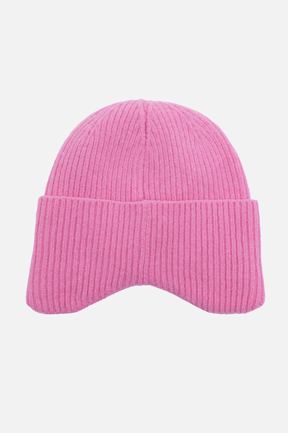 MSGM women's ribbed beanie in pink, back view with vertical rib knit and a deep shaped cuff