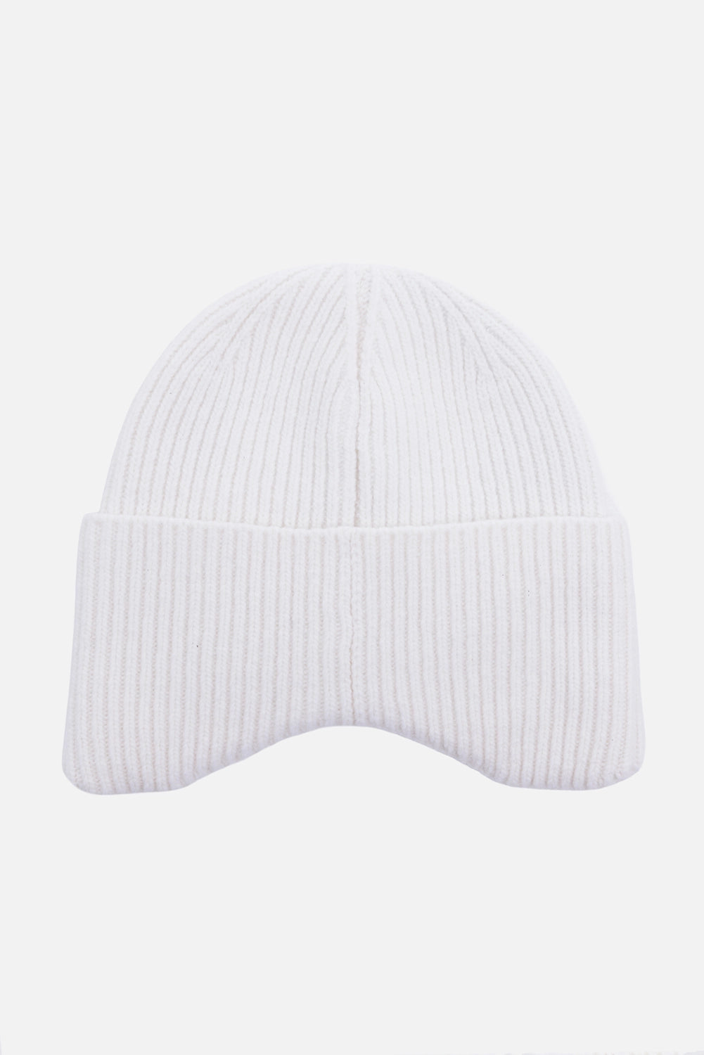 MSGM women's ribbed beanie in white, back view with vertical rib knit and deep shaped cuff