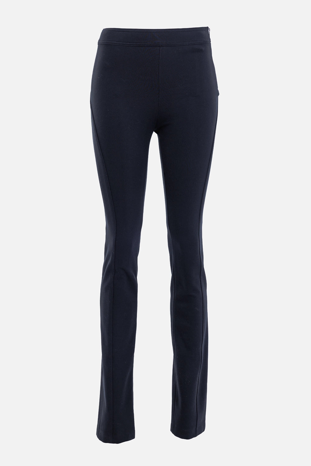 Helmut Lang women's Rider leggings in black, back view with curved yoke seams and zip-slit hems