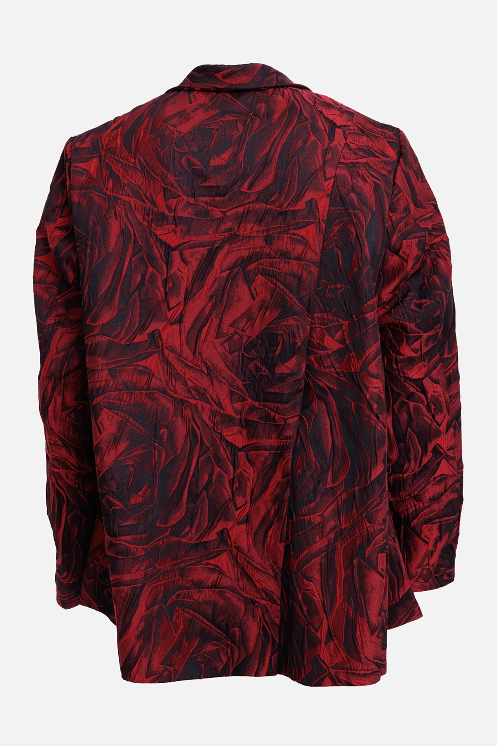 Marc Point women's blazer in red and black, back view with oversized rose motif and tailored centre seam