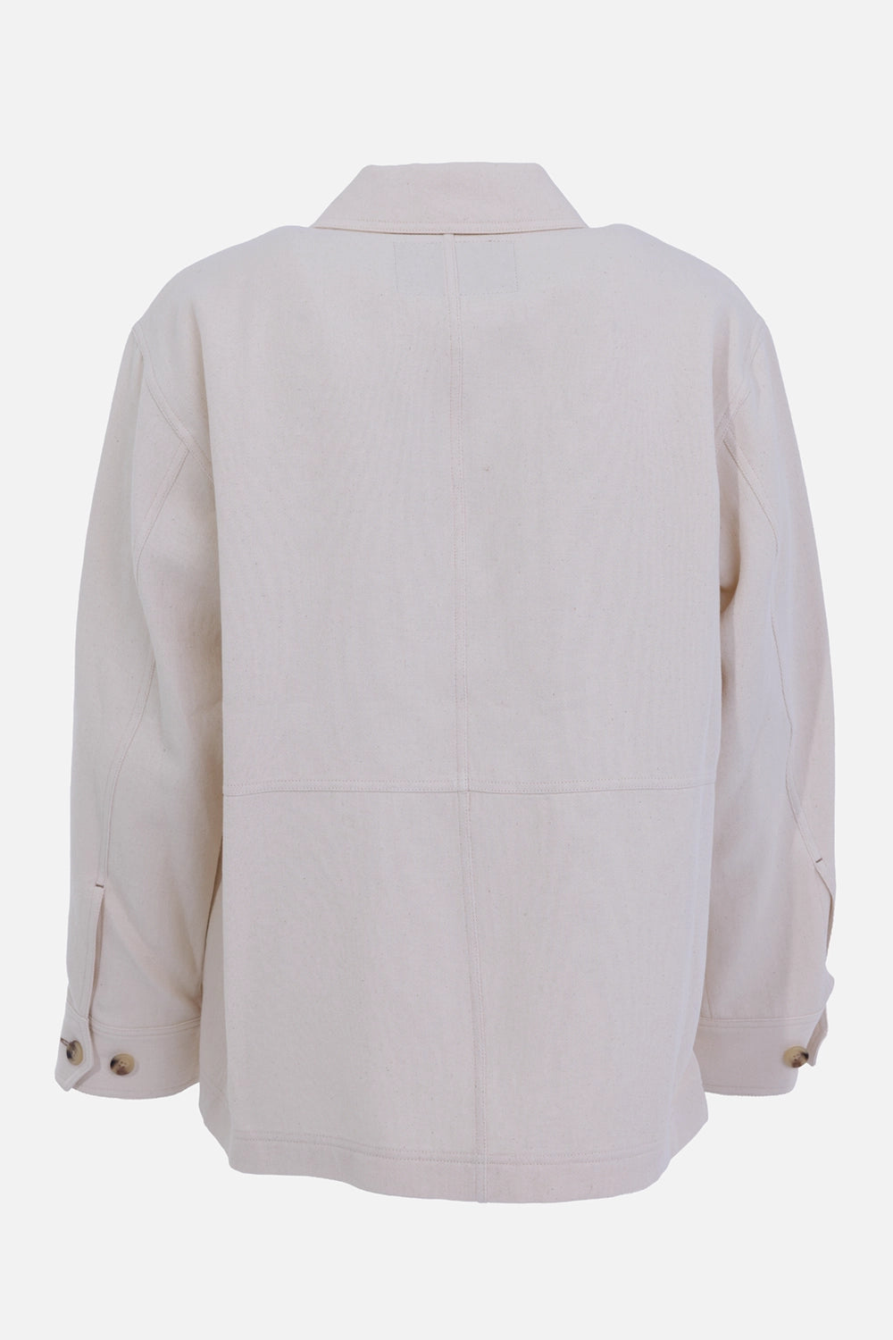 Helmut Lang men's Sailor Overshirt in muslin, back view with center seam and button cuffs