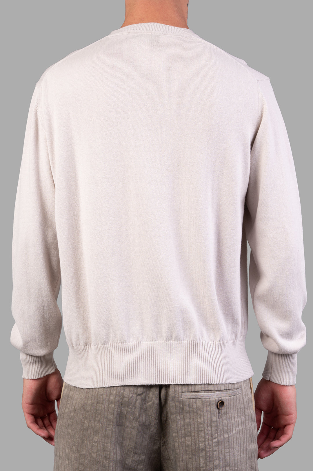 Vivienne Westwood Cream Orb-embroidered Jumper, showcasing the back view with rib-knit details and relaxed fit in Dusty White.